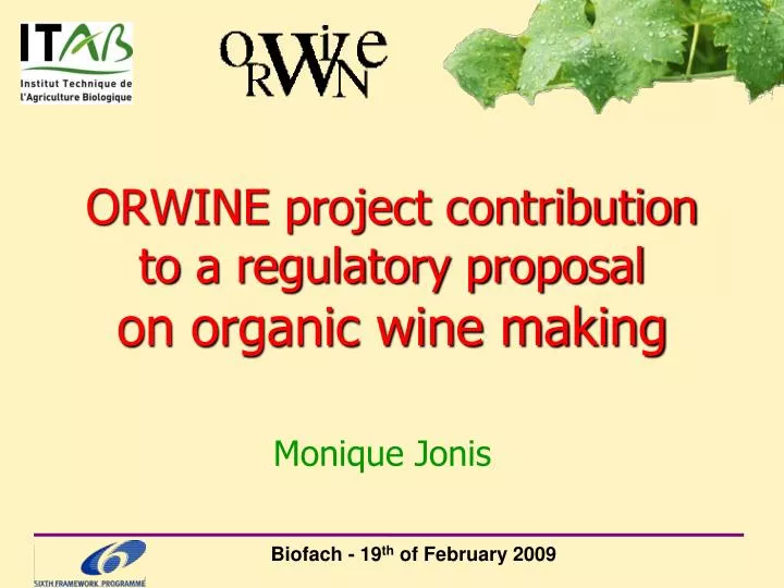 orwine project contribution to a regulatory proposal on organic wine making