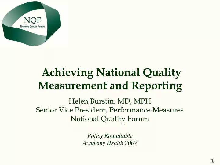 achieving national quality measurement and reporting