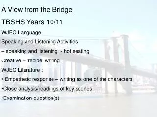 A View from the Bridge TBSHS Years 10/11 WJEC Language Speaking and Listening Activities