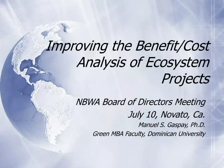 improving the benefit cost analysis of ecosystem projects