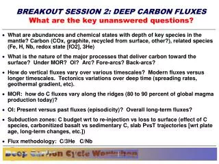 BREAKOUT SESSION 2: DEEP CARBON FLUXES What are the key unanswered questions?