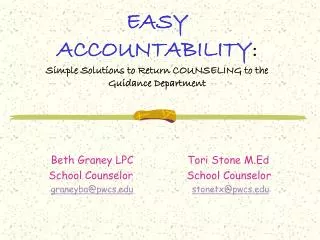 EASY ACCOUNTABILITY : Simple Solutions to Return COUNSELING to the Guidance Department