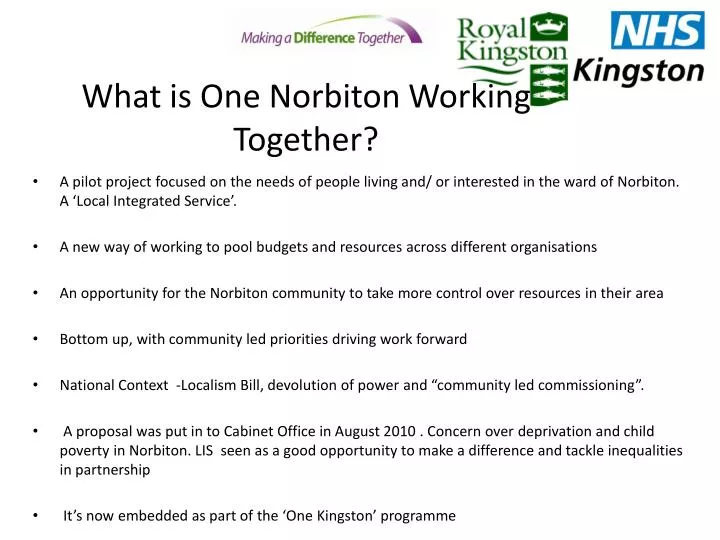 what is one norbiton working together