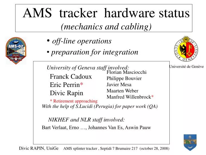 ams tracker hardware status mechanics and cabling