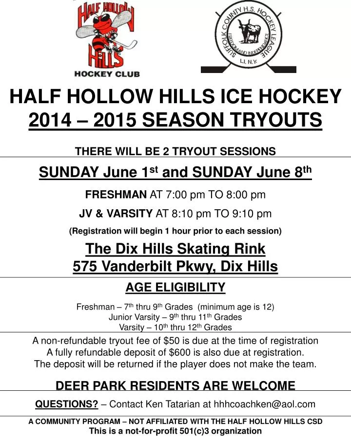 half hollow hills ice hockey 2014 2015 season tryouts