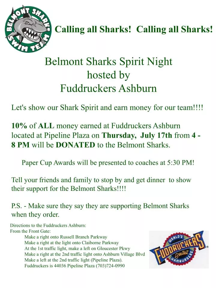 belmont sharks spirit night hosted by fuddruckers ashburn
