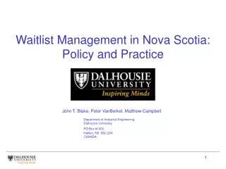 Waitlist Management in Nova Scotia: Policy and Practice