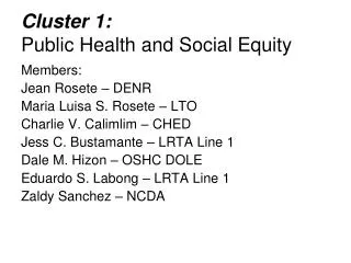 Cluster 1: Public Health and Social Equity