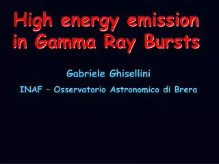 High energy emission in Gamma Ray Bursts
