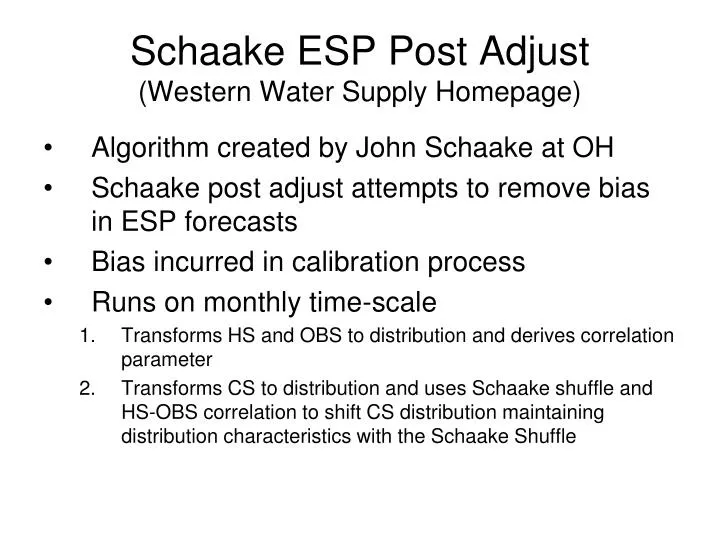 schaake esp post adjust western water supply homepage