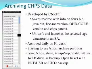 Archiving CHPS Data