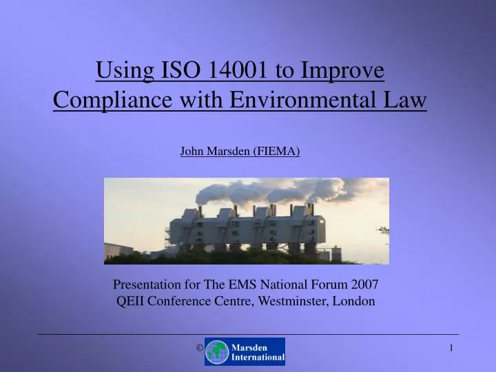 using iso 14001 to improve compliance with environmental law john marsden fiema