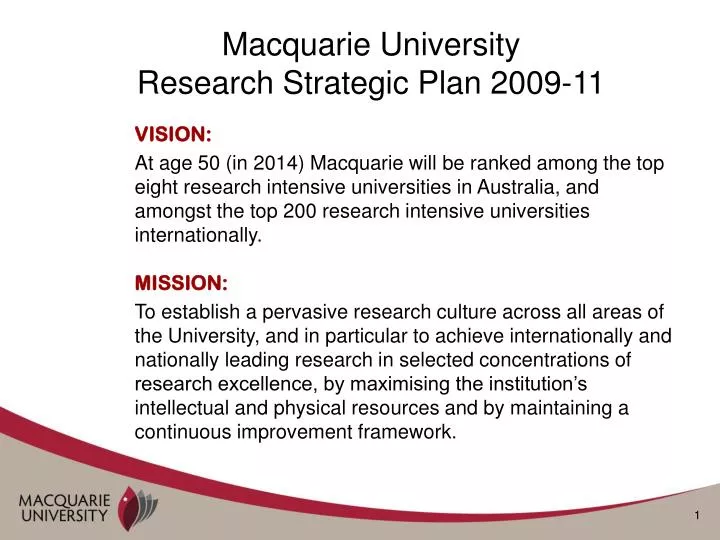 macquarie university research strategic plan 2009 11