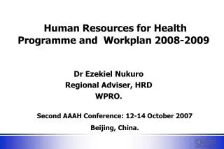 Human Resources for Health Programme and Workplan 2008-2009