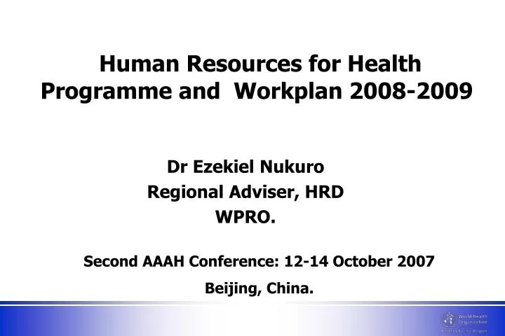 human resources for health programme and workplan 2008 2009