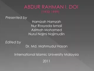 ABDUR RAHMAN I. DOI (1933-1999)
