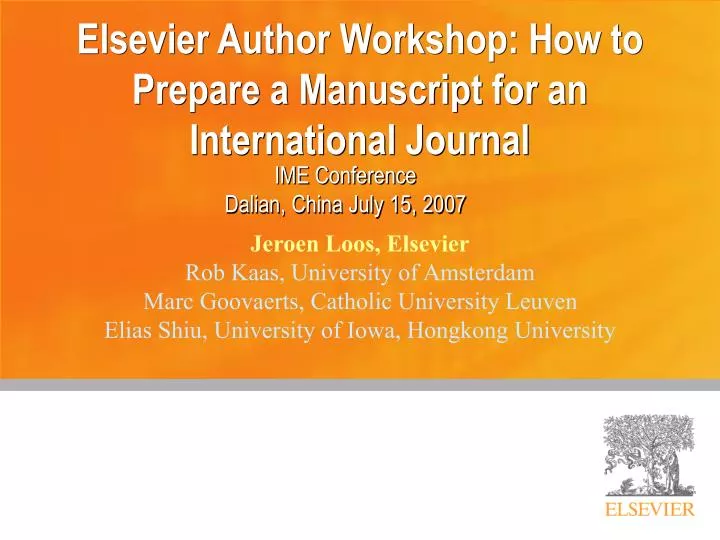 elsevier author workshop how to prepare a manuscript for an international journal