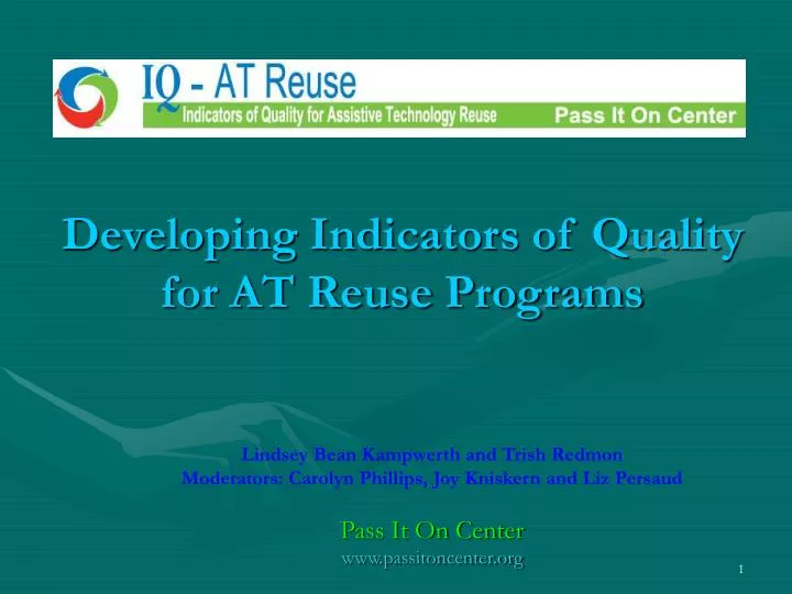developing indicators of quality for at reuse programs