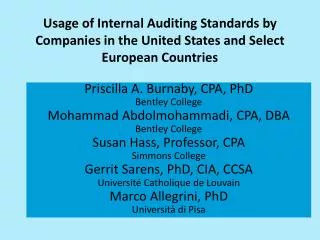 Priscilla A. Burnaby, CPA, PhD Bentley College Mohammad Abdolmohammadi, CPA, DBA Bentley College