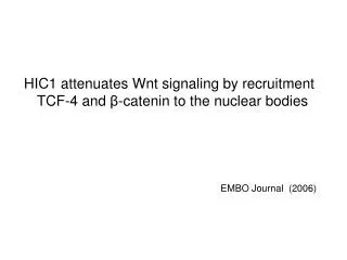 HIC1 attenuates Wnt signaling by recruitment TCF-4 and ? -catenin to the nuclear bodies