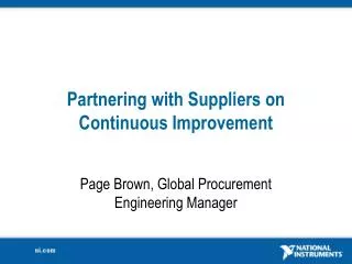 Partnering with Suppliers on Continuous Improvement