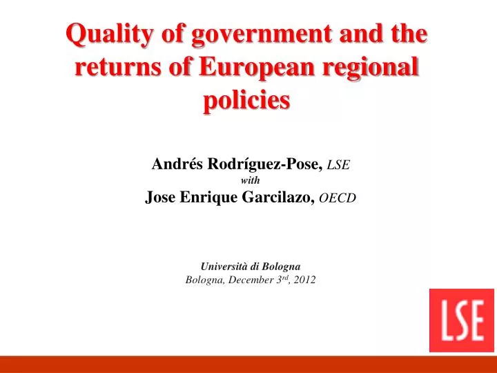 quality of government and the returns of european regional policies