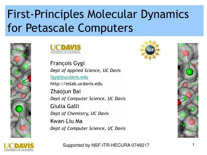 first principles molecular dynamics for petascale computers