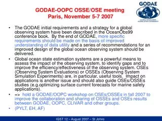 GODAE-OOPC OSSE/OSE meeting Paris, November 5-7 2007