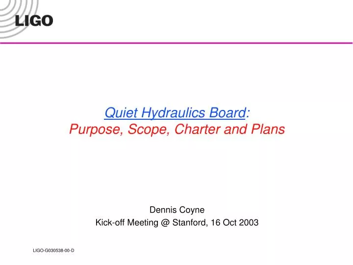quiet hydraulics board purpose scope charter and plans