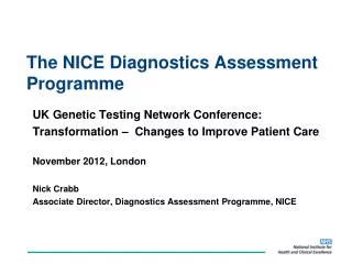 The NICE Diagnostics Assessment Programme