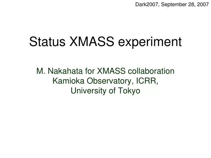 status xmass experiment
