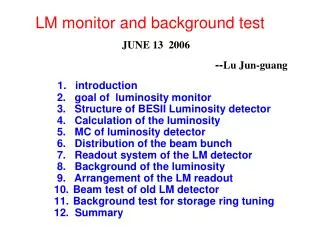 1. introduction 2. goal of luminosity monitor 3. Structure of BESII Luminosity detector