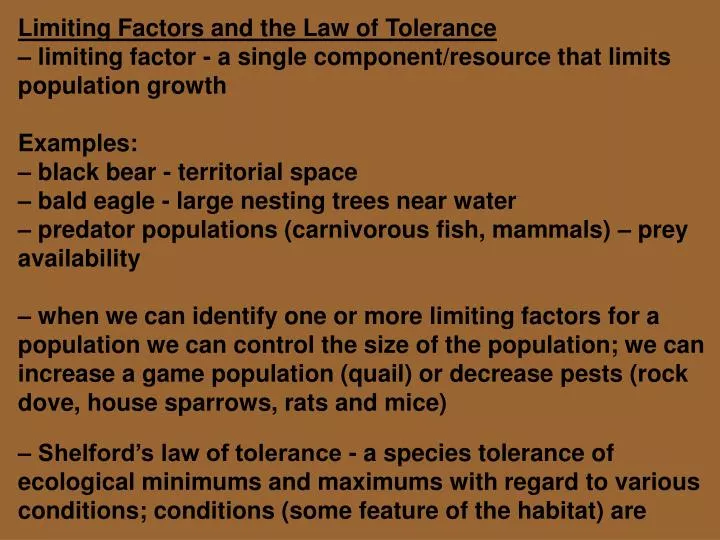 Ppt Limiting Factors And The Law Of Tolerance Powerpoint Presentation