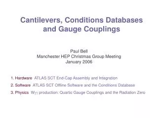 Cantilevers, Conditions Databases and Gauge Couplings