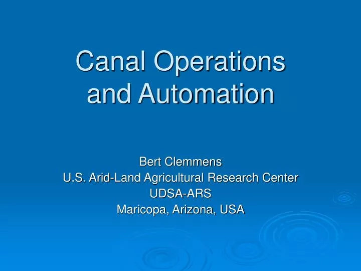 canal operations and automation