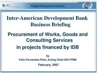 Inter-American Development Bank Business Briefing