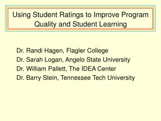 Using Student Ratings to Improve Program Quality and Student Learning