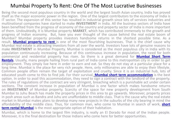mumbai property to rent one of the most lucrative businesses
