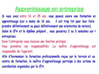 apprentissage en entreprise