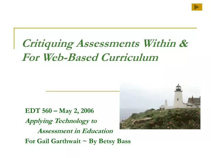 critiquing assessments within for web based curriculum