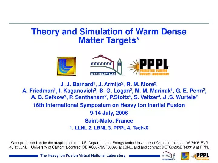 theory and simulation of warm dense matter targets