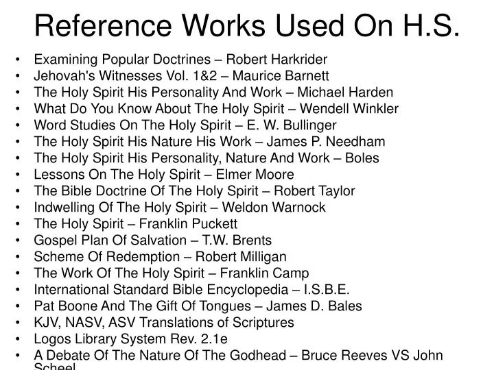 reference works used on h s