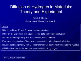 Diffusion of Hydrogen in Materials: Theory and Experiment