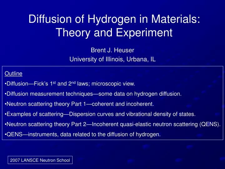 diffusion of hydrogen in materials theory and experiment