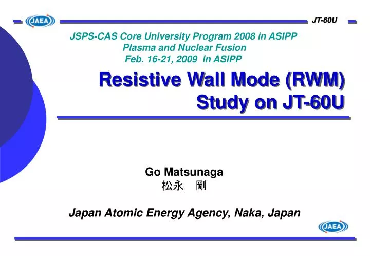 resistive wall mode rwm study on jt 60u