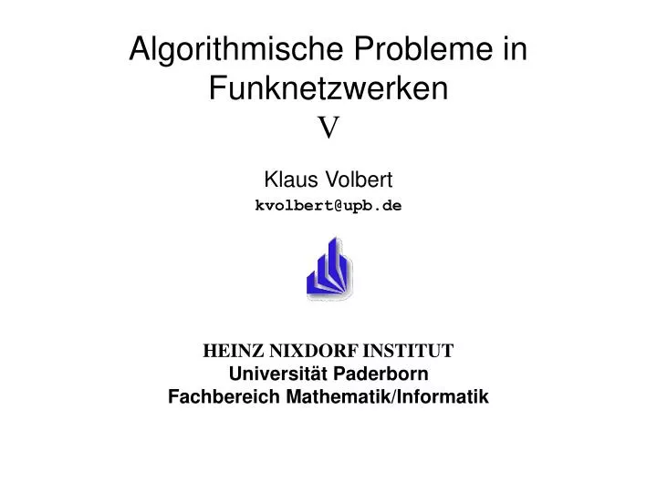 algorithmische probleme in funknetzwerken v