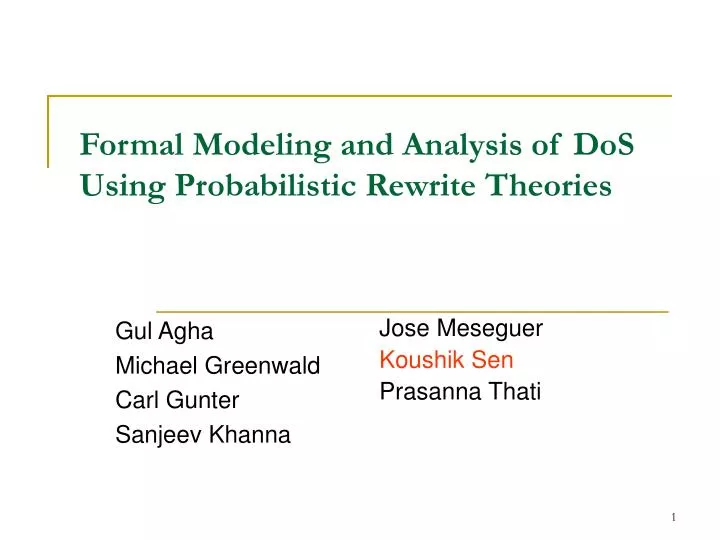 formal modeling and analysis of dos using probabilistic rewrite theories