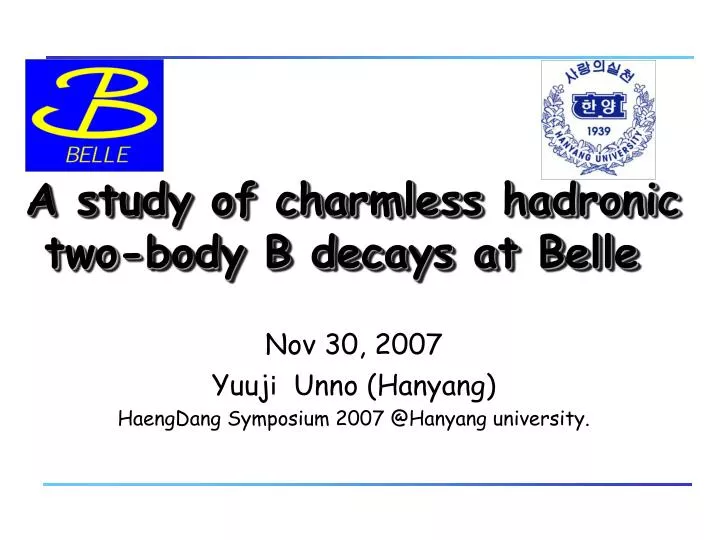 a study of charmless hadronic two body b decays at belle