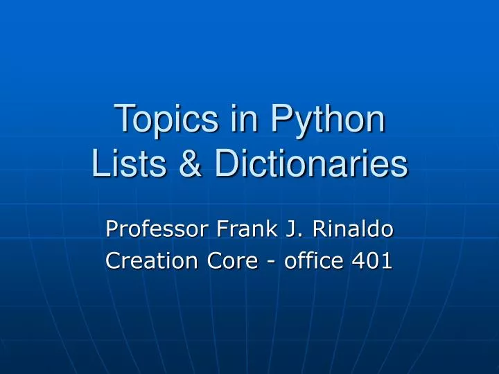 topics in python lists dictionaries