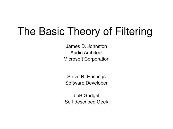 the basic theory of filtering